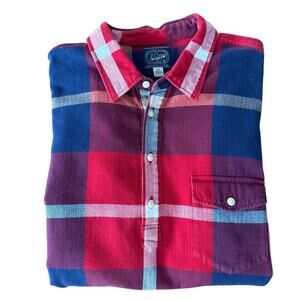 J.CREW New York Mens Red Flannel Plaid Shirt Long Sleeve Half Button  XL